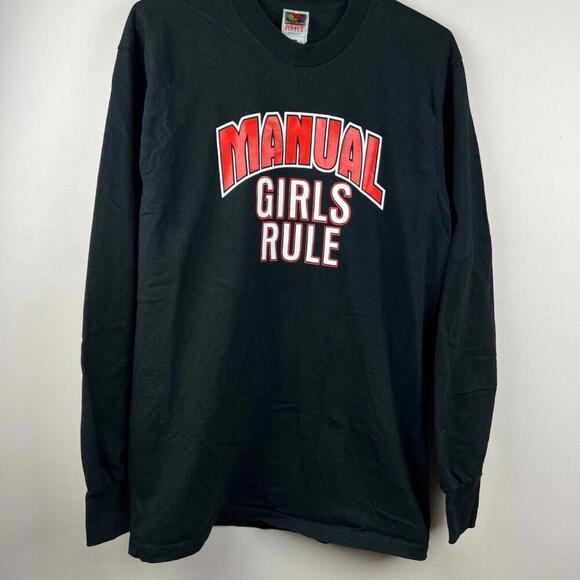 90s Vintage Manual Girls Rule Long Sleeve T-Shirt Black Sports Team High School - Picture 1 of 5